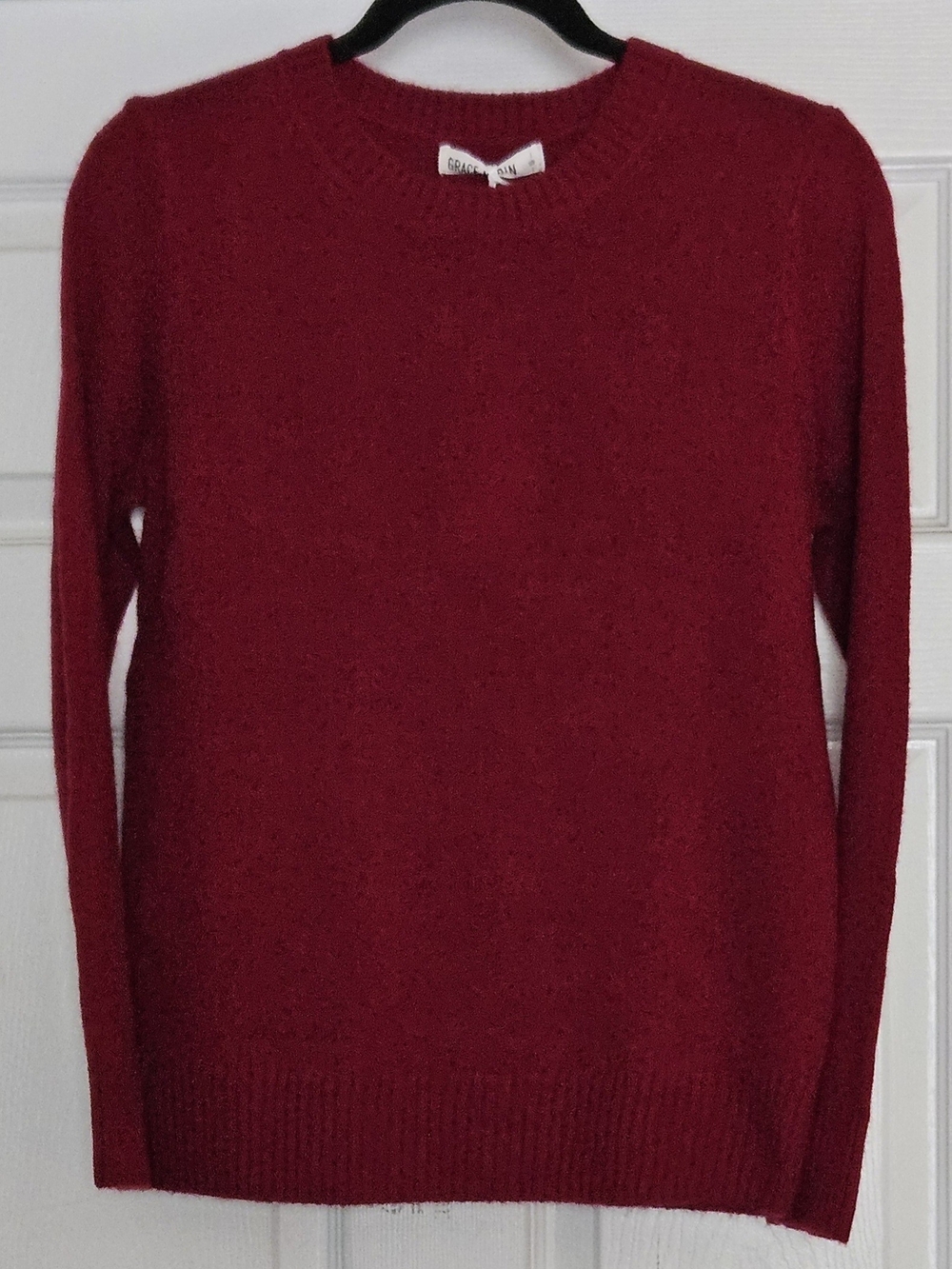 Grace Karin Red Merino Wool Cashmere Crewneck Sweater